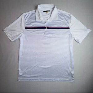 Greg Norman Golf Polo Shirt Mens XL Blue Stripes Play Dry Short Sleeve Casual